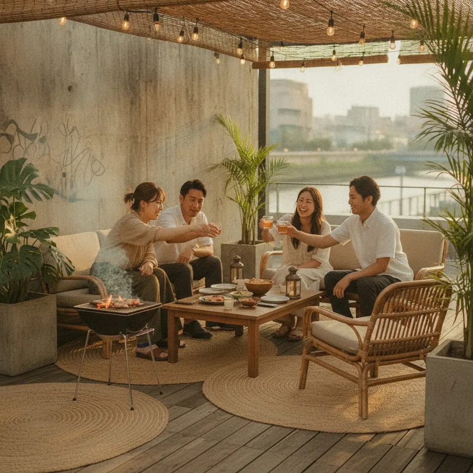 テラスBAR7c カップルBBQ 大阪川辺夕景デート