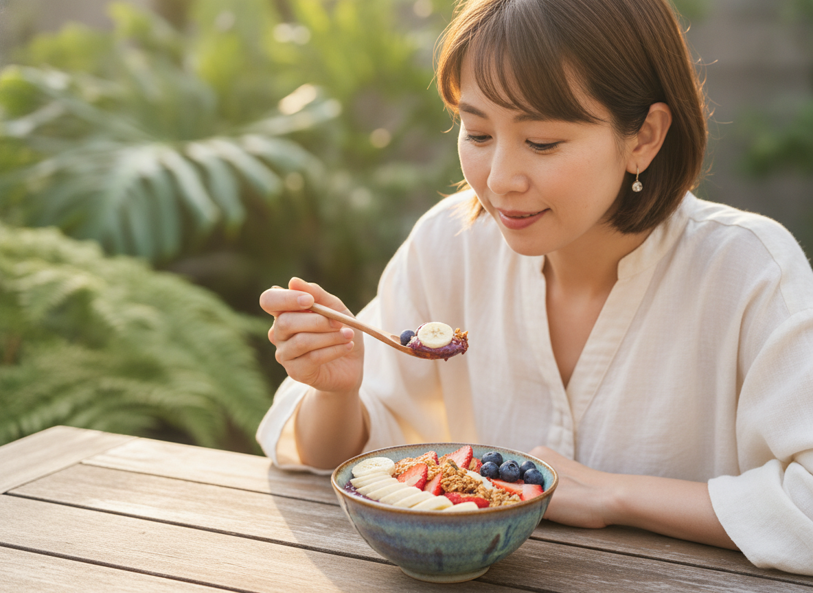 美人ママがアサイーボウルを食べる